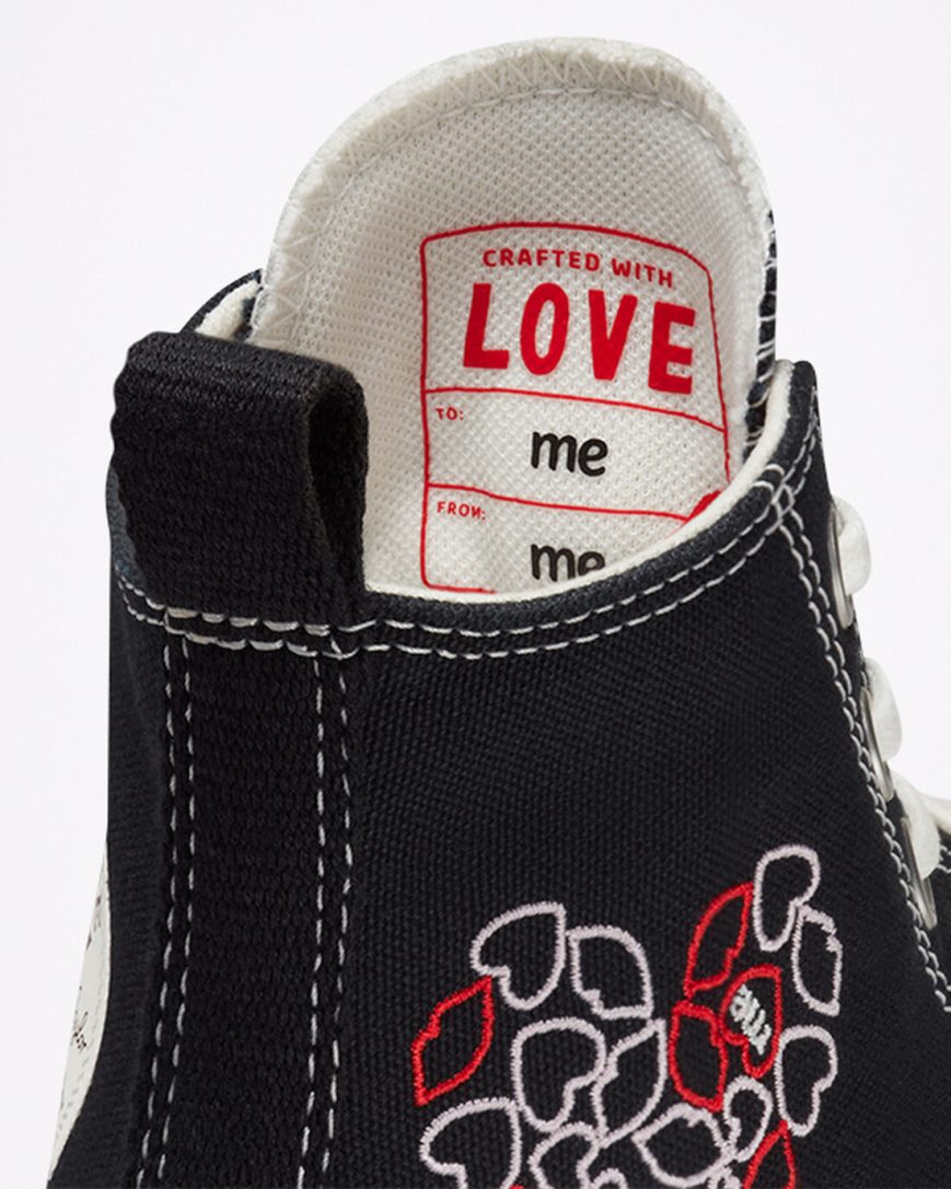 Topanky Na Platforme Converse Run Star Hike Embroidered Hearts Vysoke Damske Čierne Červené | SK IANKG0